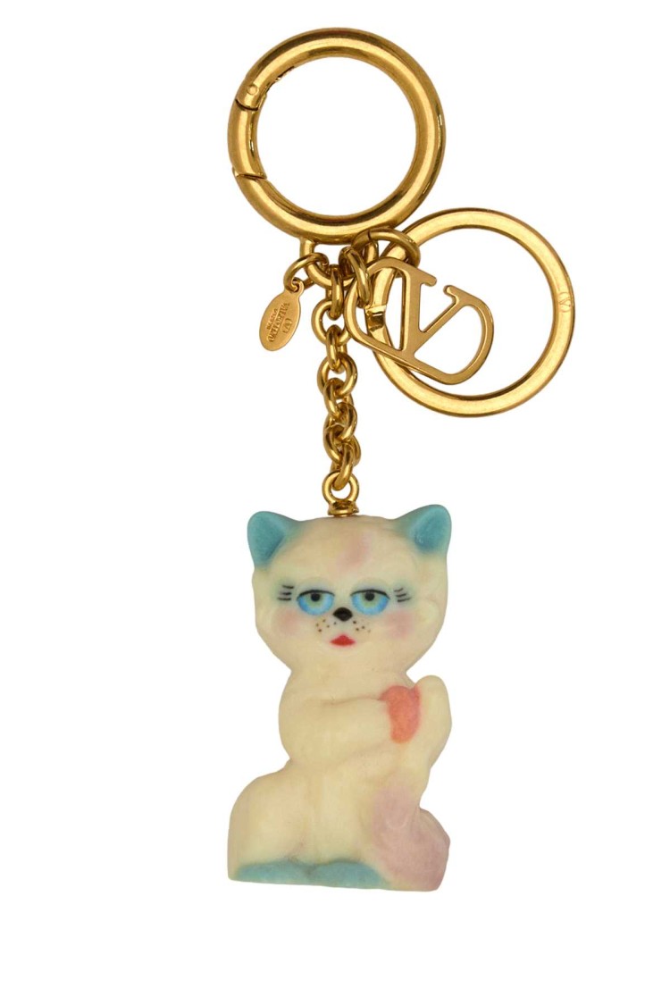 Valentino Portachiavi Le Chat De La Maison Multicolor In Metallo E Nylon Donna In Brown