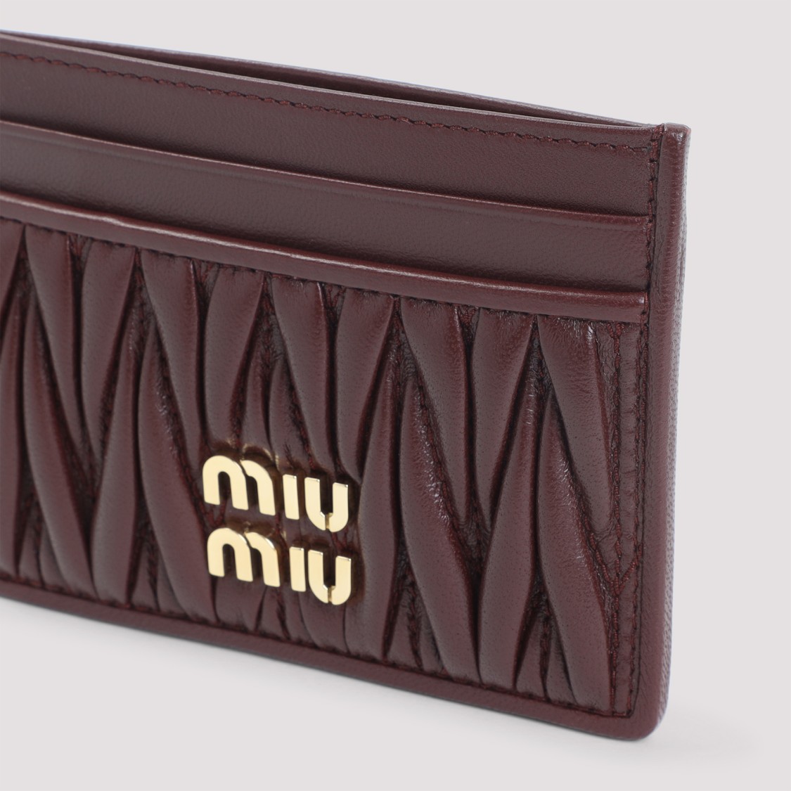 Miu Miu Bordeaux Lamb Leather Cardholder In Brown