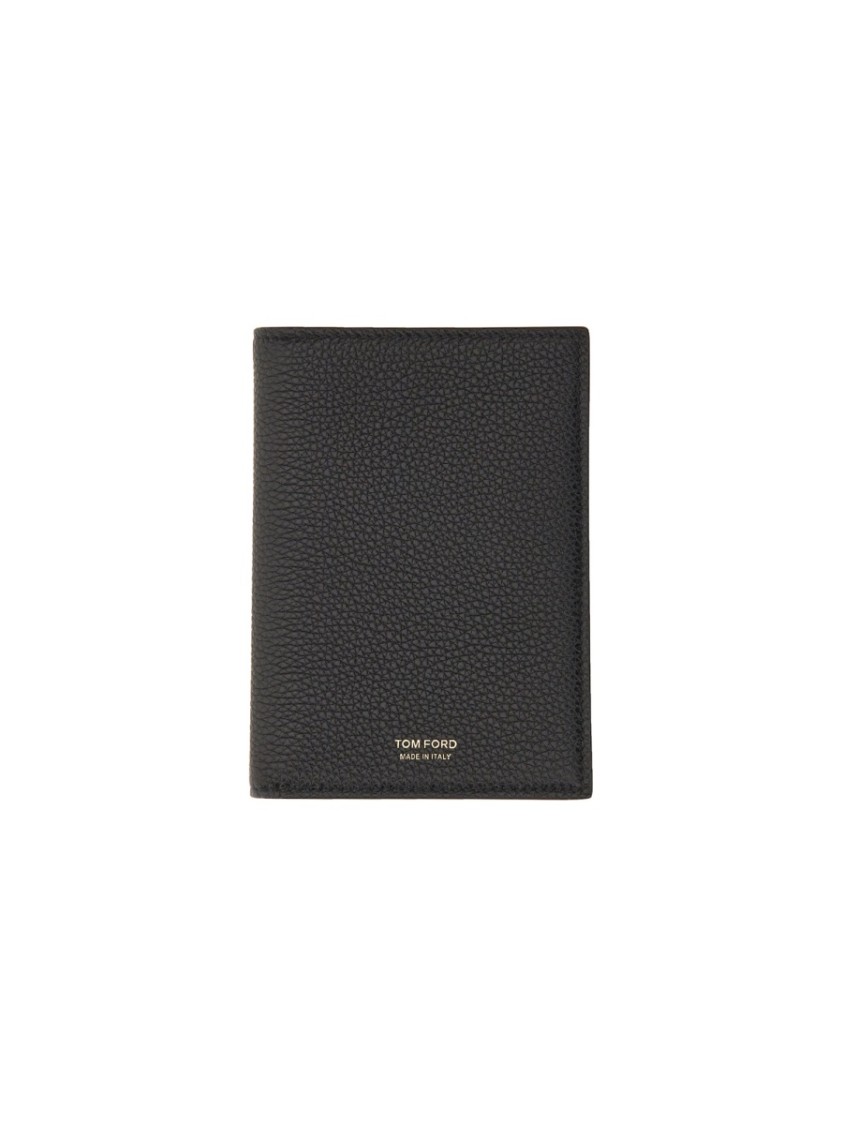 Tom Ford Passport Holder With Textured Calf Leather Finish In Black