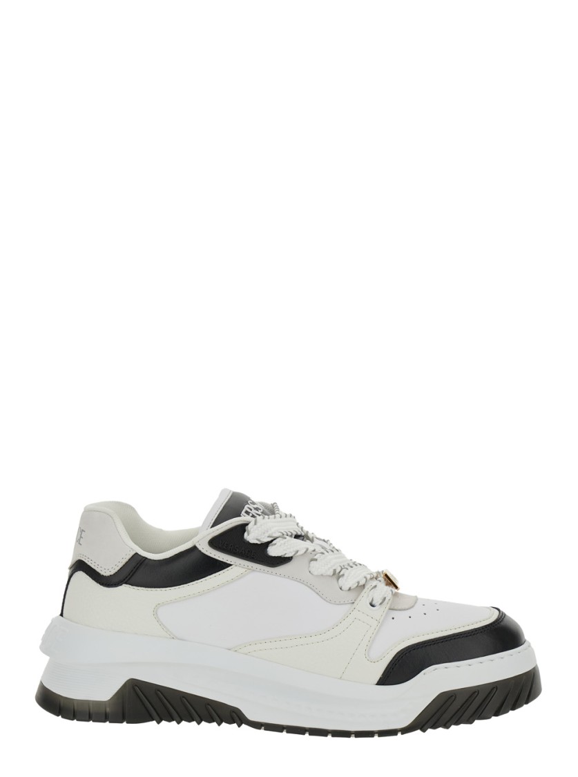 VERSACE VERSACE BLACK/WHITE LEATHER LEATHER SNEAKERS 