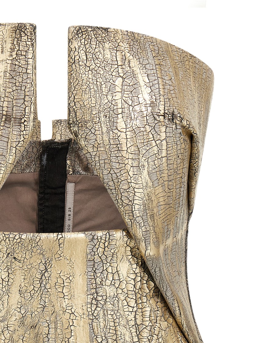 Rick Owens Coated Denim Top With Front Cut-out Neckline In Neutral