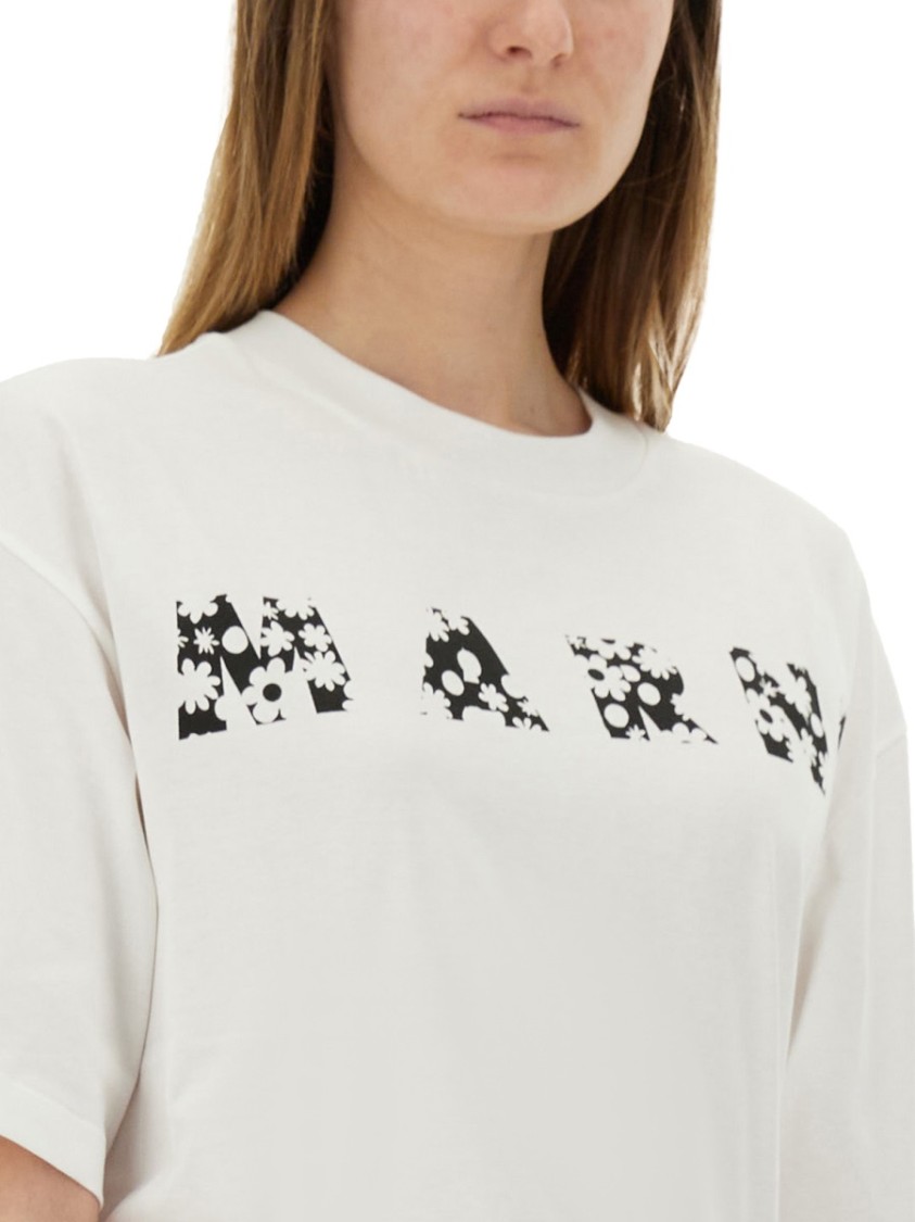 Shop Marni Relaxed-fit Cotton T-shirt With Playful Logo Design In White