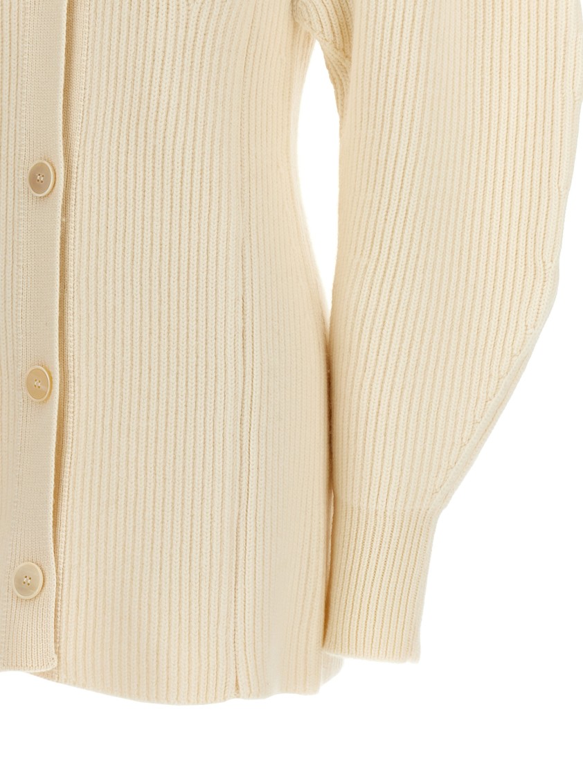 Jil Sander Long Ribbed Wool Cardigan In Neutral