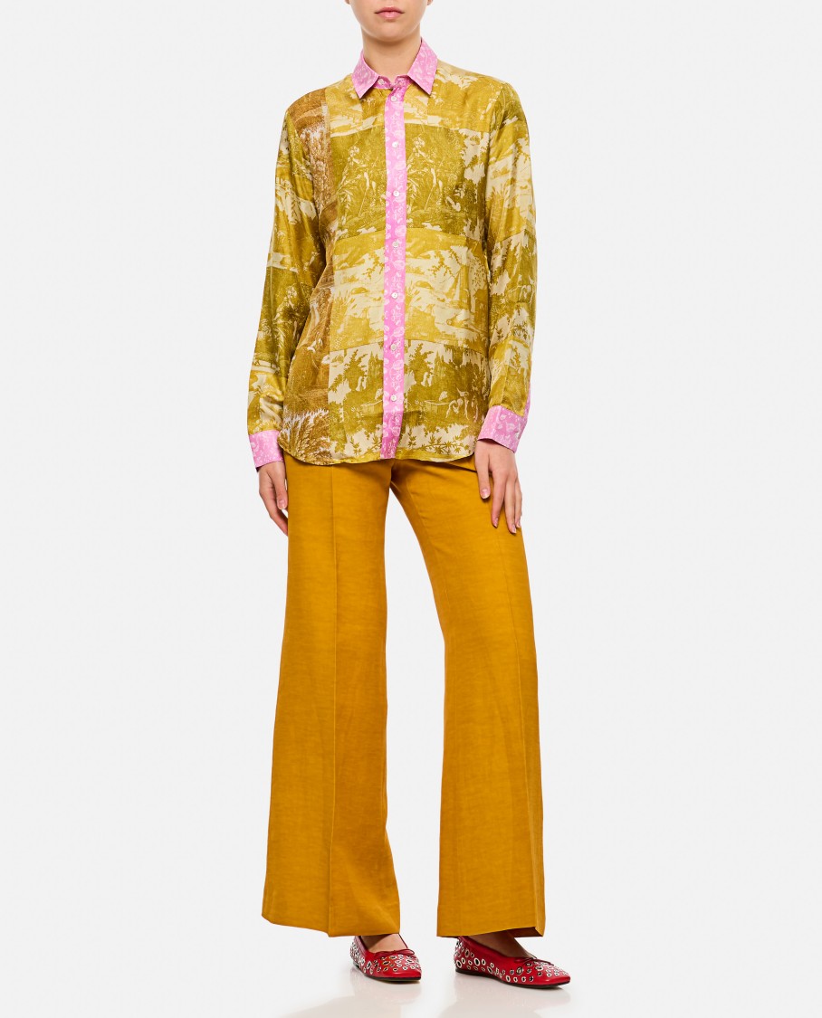 Shop Pierre-louis Mascia Yellow/pink Printed Shirt With Pointed Collar