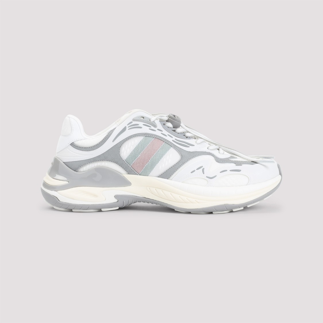 Gucci Leather Mesh Sneakers Featuring Signature Band In White