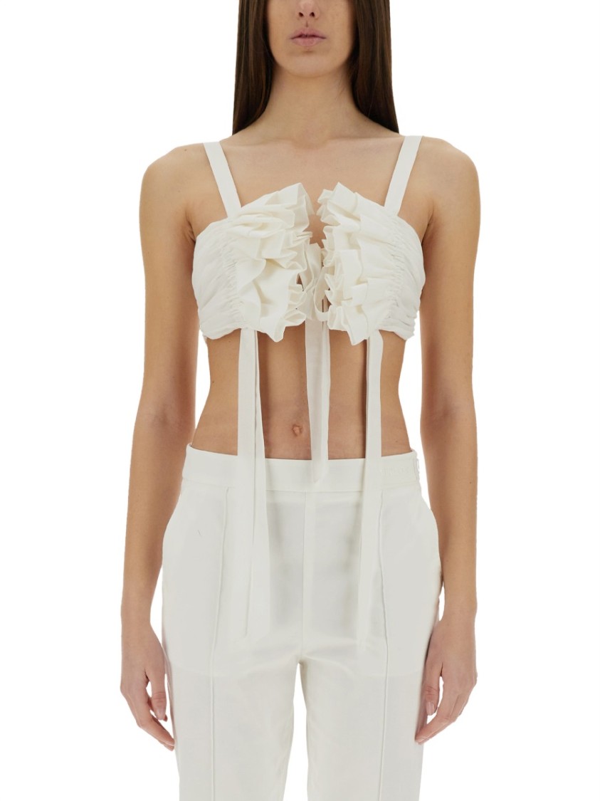 Moschino Couture Cotton And Silk Voile Crop Top In White