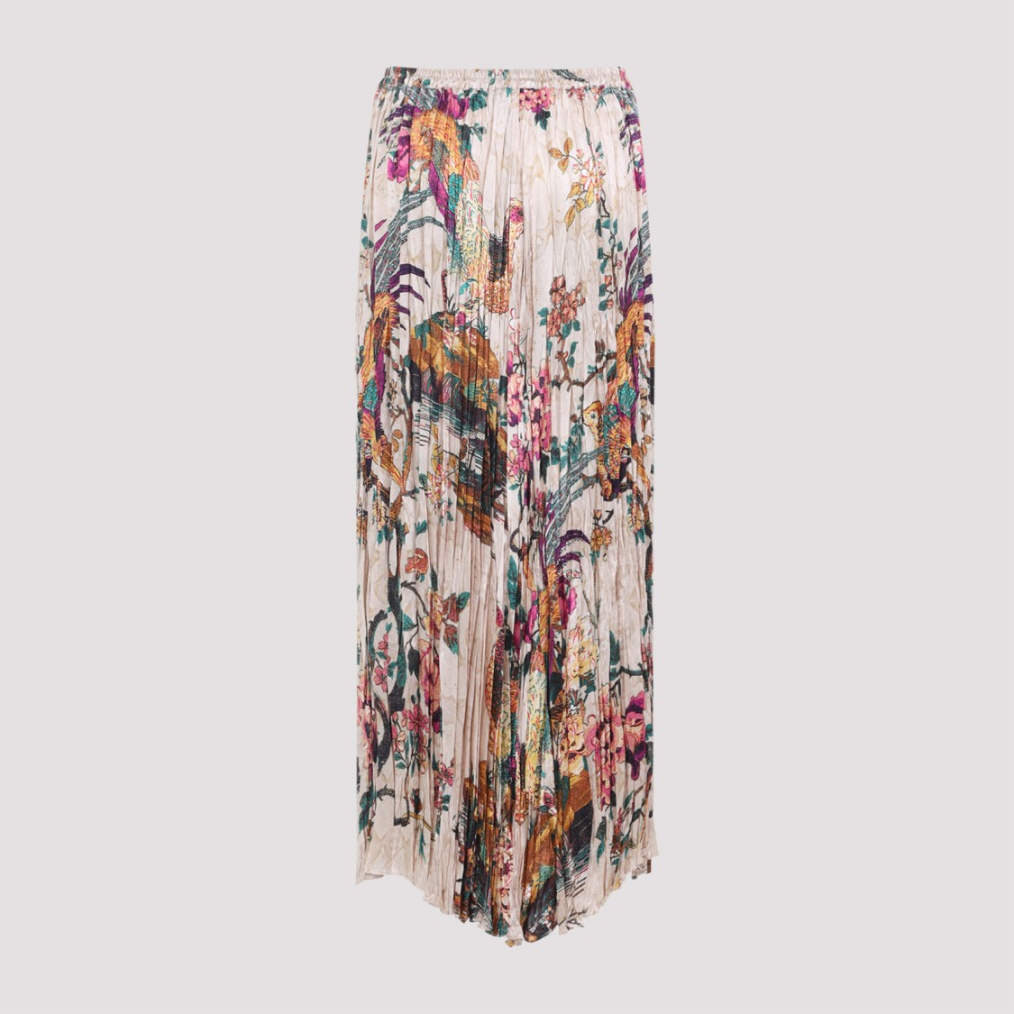 Shop Roberto Cavalli Beige Silk Midi Skirt