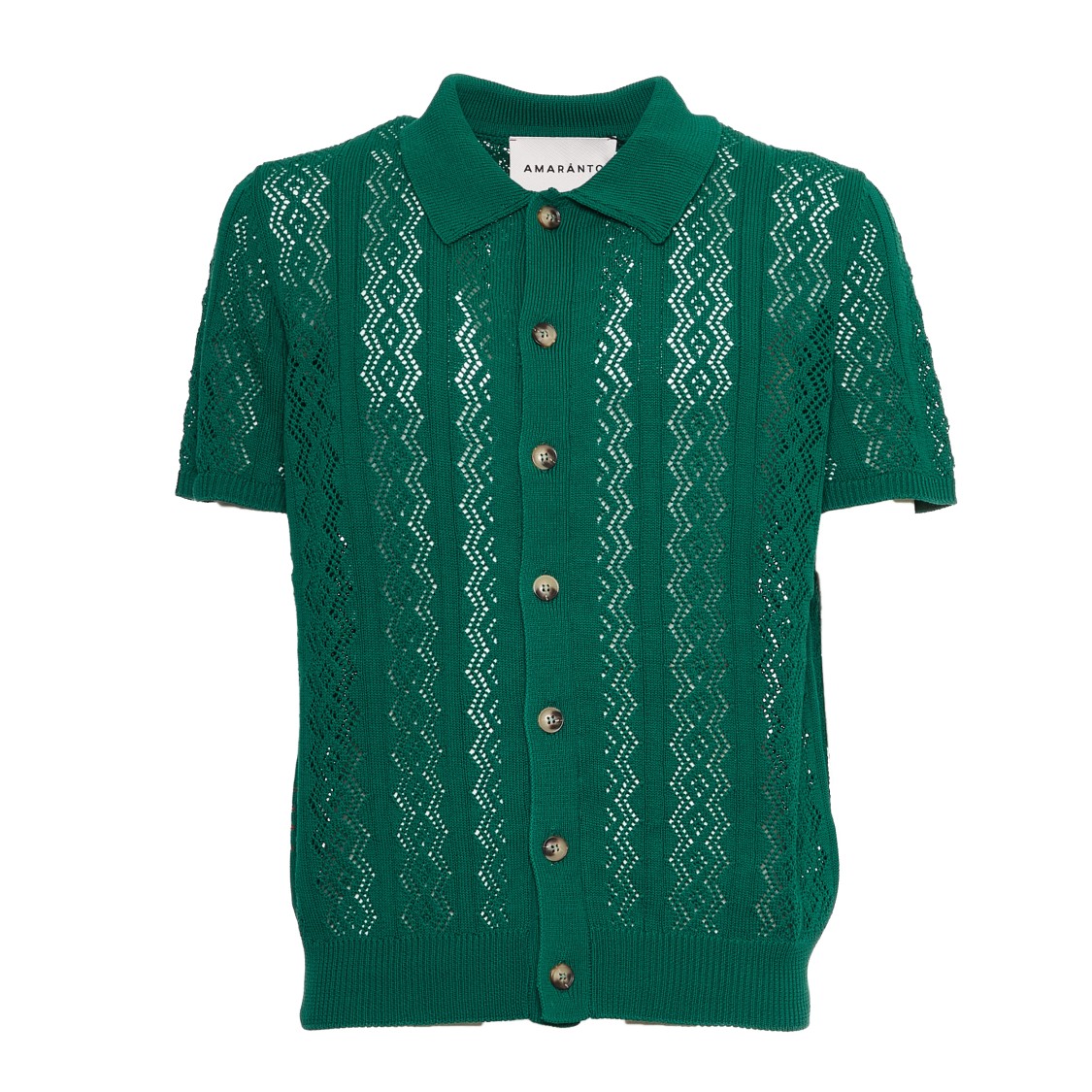 Shop Amaranto Open-knit Green Polo Shirt With Maroon Stitching