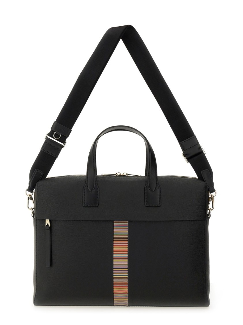 Paul Smith Leather Signature Stripe Briefcase In Black