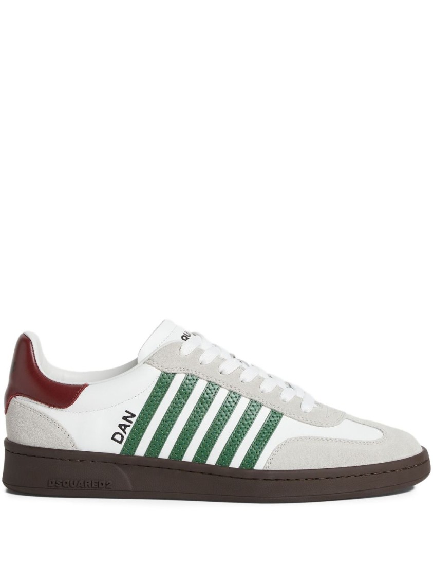 Dsquared2 White Leather Sneakers With Side Stripe Detailing In Gray