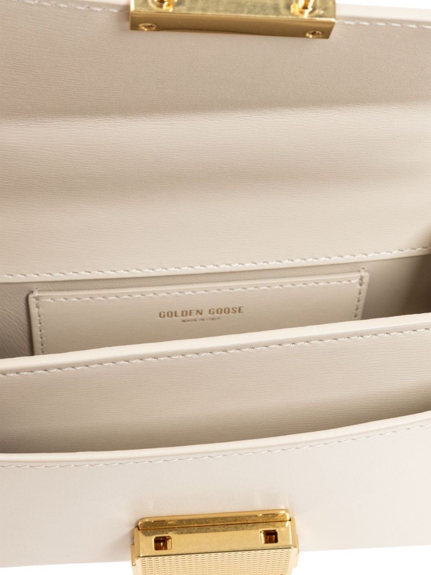 Golden Goose Deluxe Brand Structured Handbag With Gold-tone Clasp And Detachable Strap In Neutrals