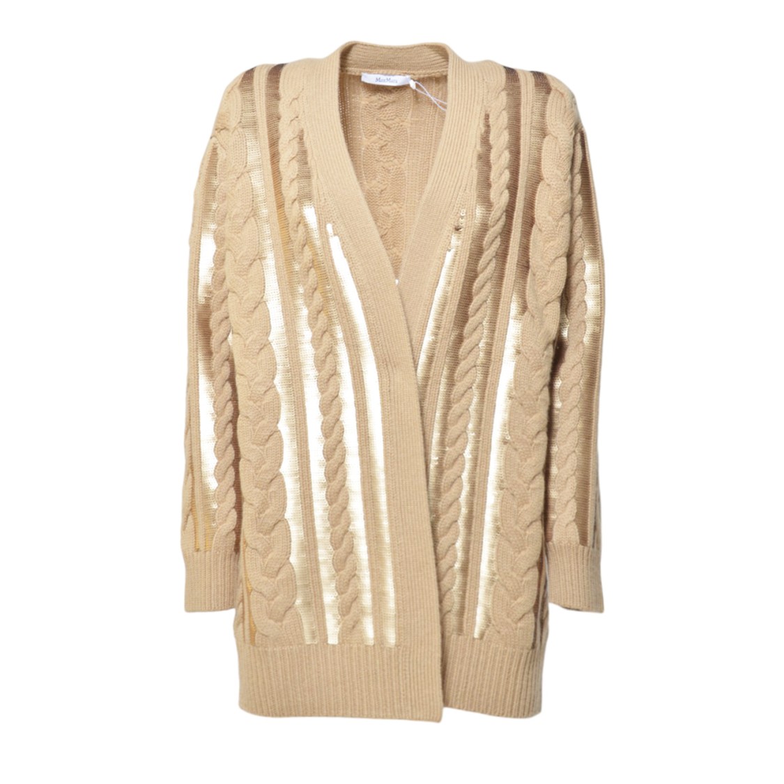 Max Mara Sequined Mirco Cardigan In Wool And Cashmere In Neutrals