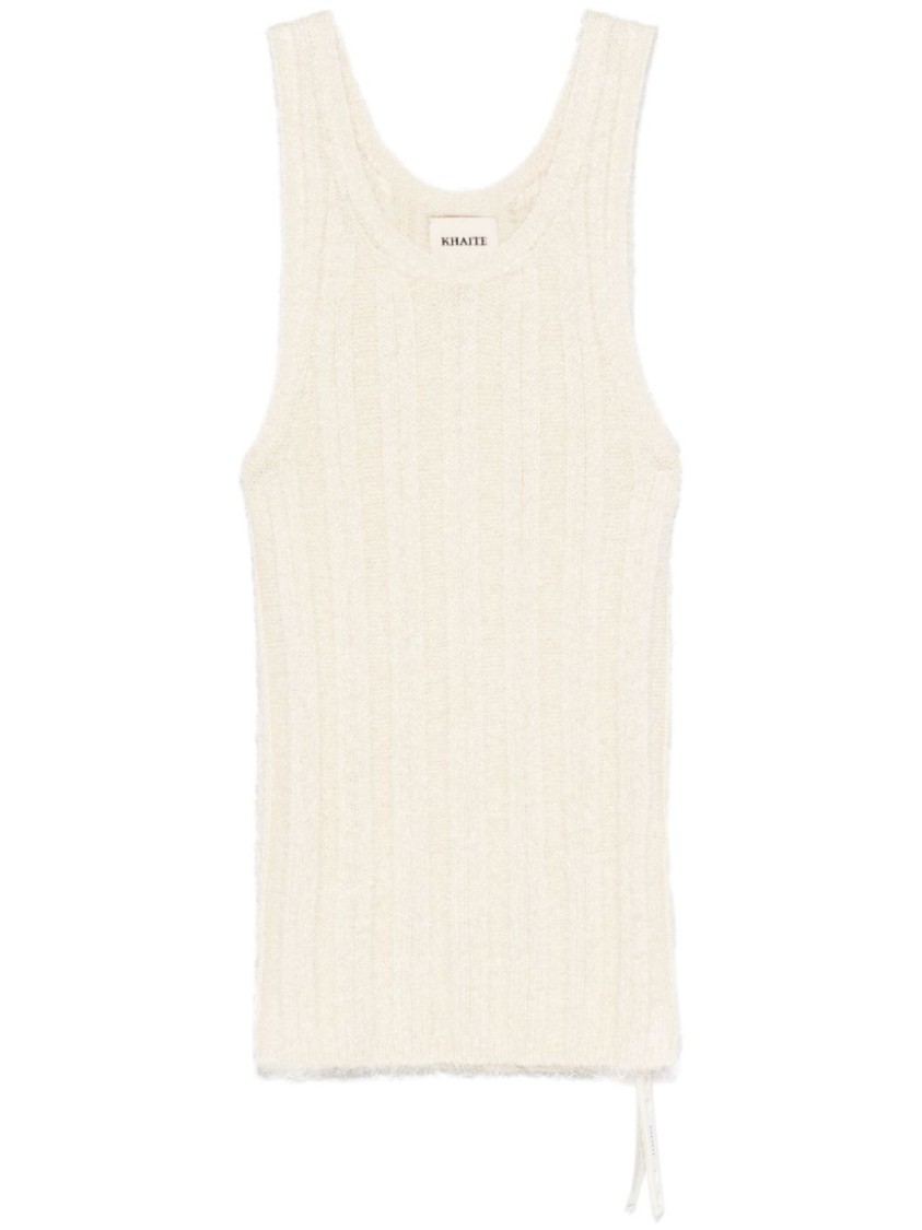 Khaite Ribbed Silk-cashmere Top With Scoop Neckline In Neutral