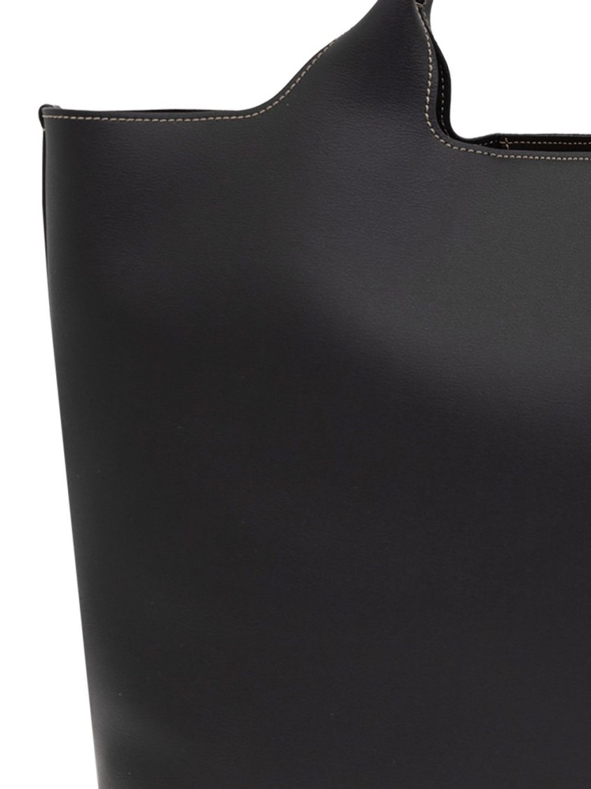 Tod's Black Shopper With Two Top Handles And Metal Bar With Logo In Leather Woman In Black