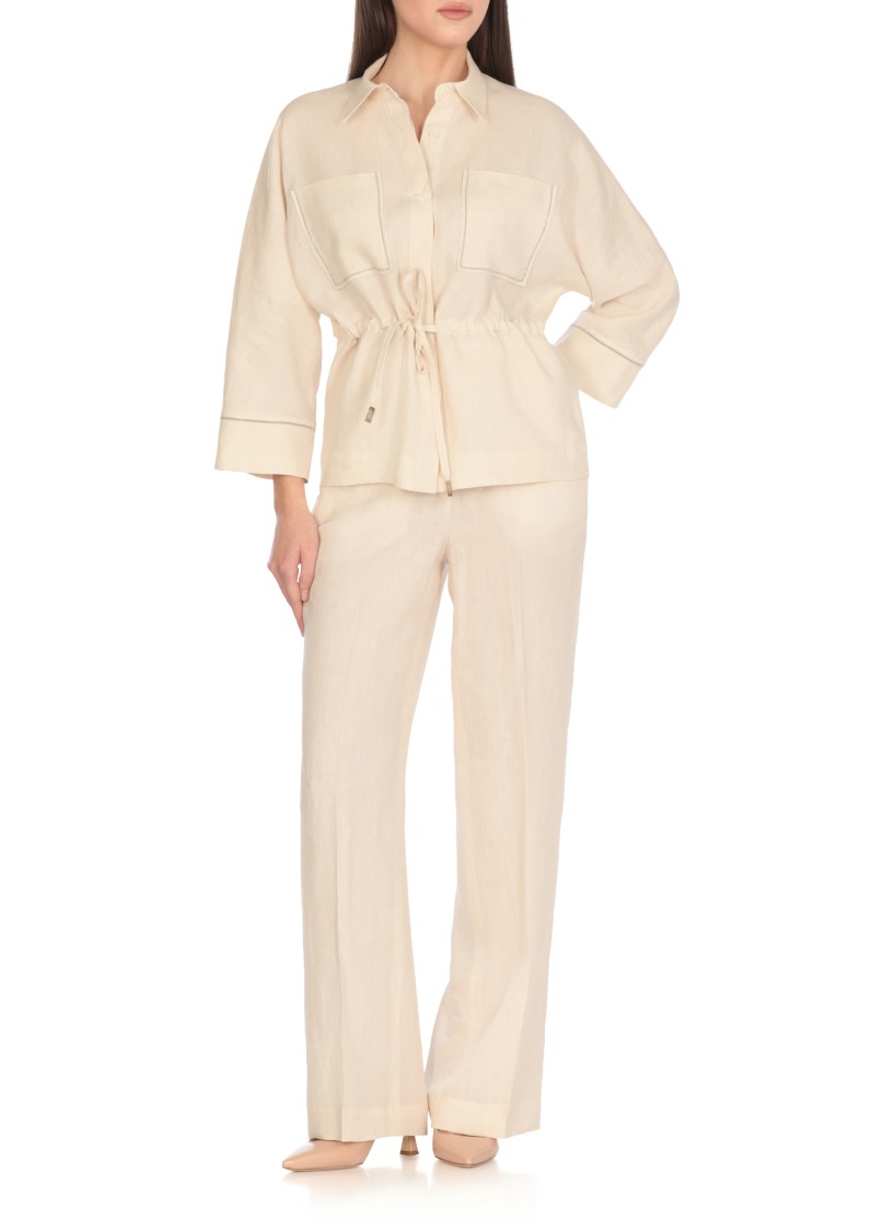 Shop Peserico Ivory Linen Shirt In Neutrals