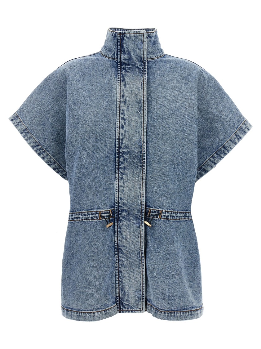 Fabiana Filippi Marbled Denim Cape With Adjustable Drawstring