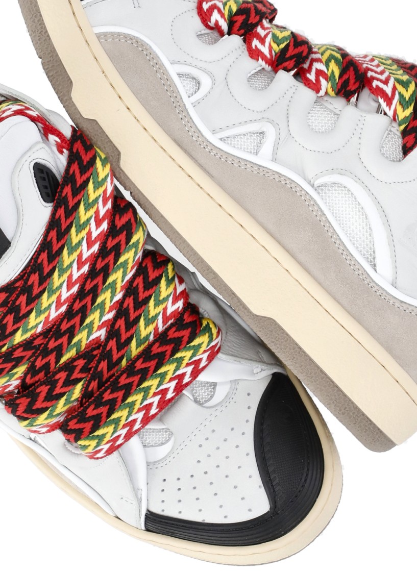 Lanvin White Sneakers With Textured Surfaces And Patterned Laces In White