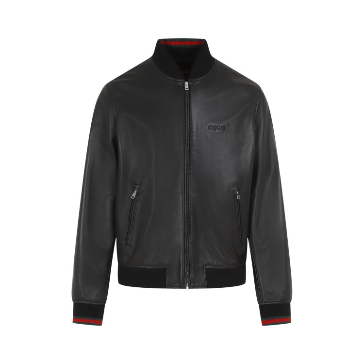 Gucci★素敵！Black Lamb Leather Bomber Jacket W/Tweed Sleeve Gucci Black Lamb Leather Bomber Jacket in Black | THE LIST