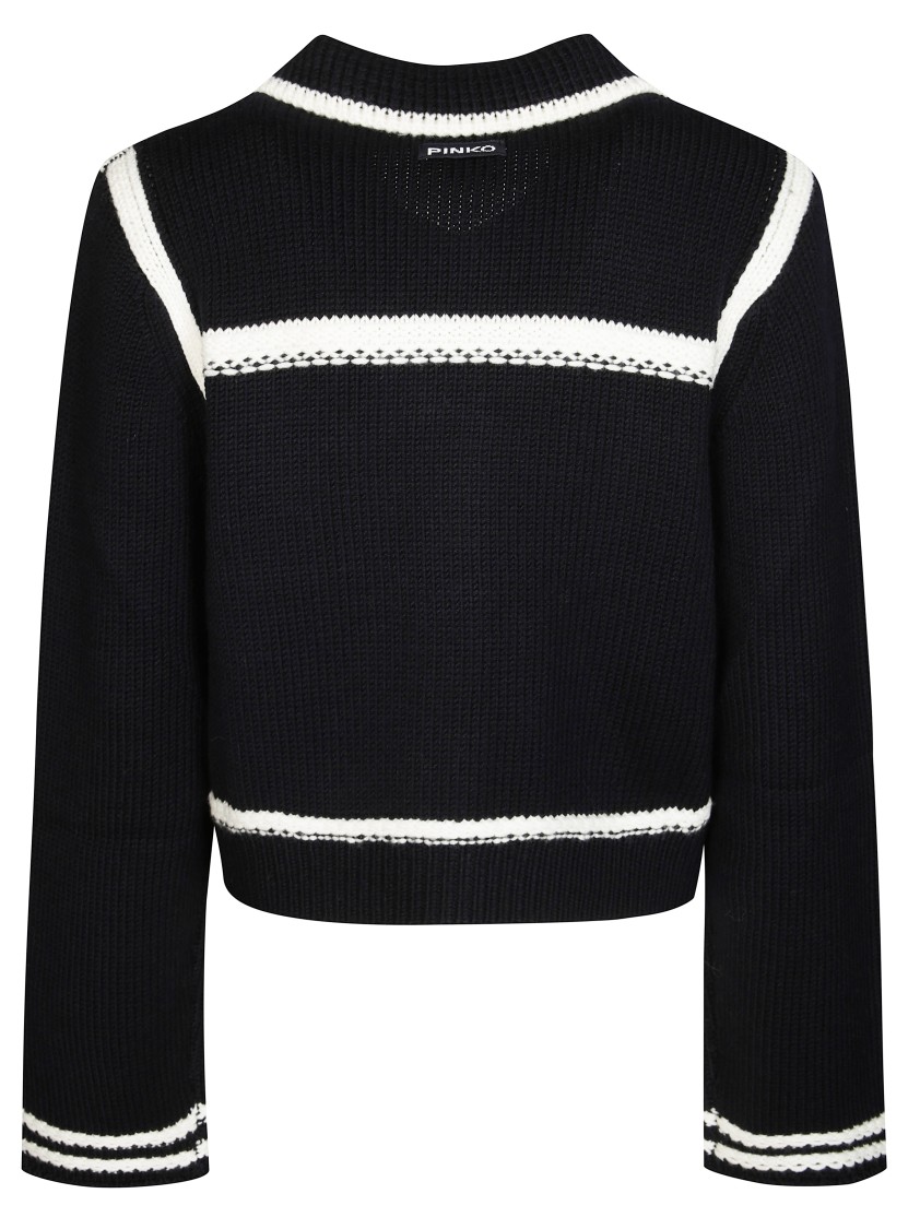 Pinko Sulcis Wool Collared Cardigan Sweater In Black