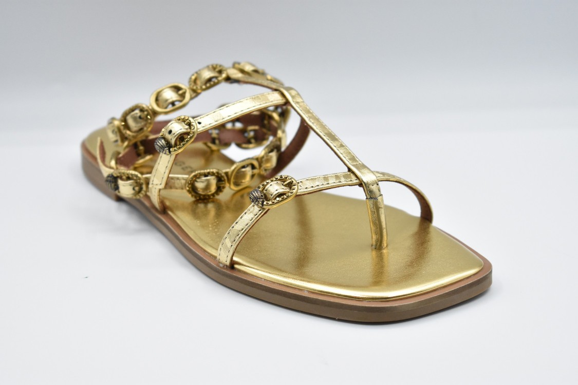 Kurt Geiger Gold Flat Shoes With Decorative Straps By In Brown