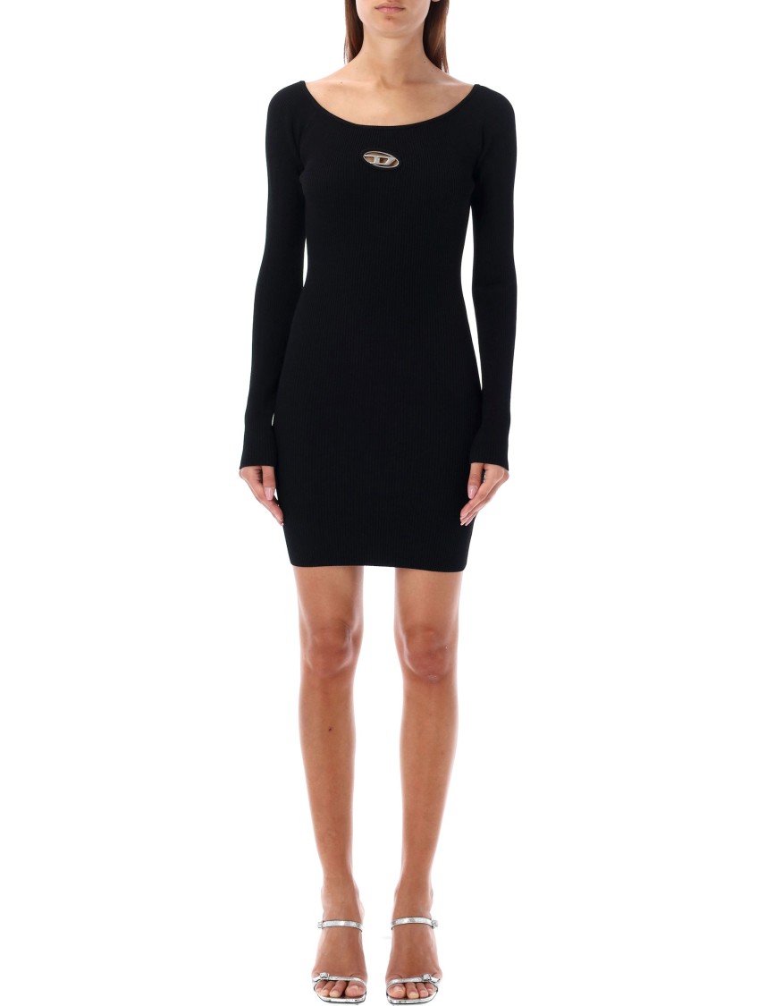 Diesel Black U Neck Dress With D-logo In Black
