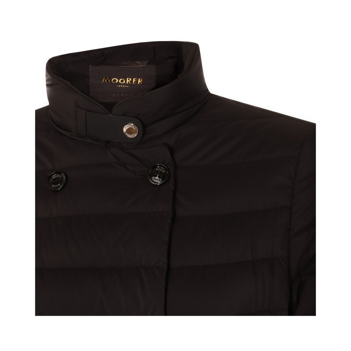 Moorer Quilted Black Down Coat With High Collar In Brown