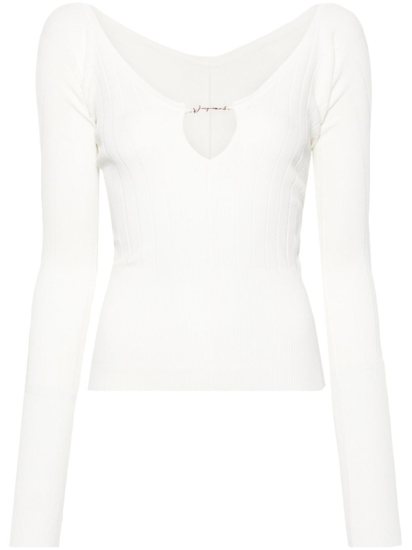 Jacquemus Matte White Ribbed Viscose T-shirt