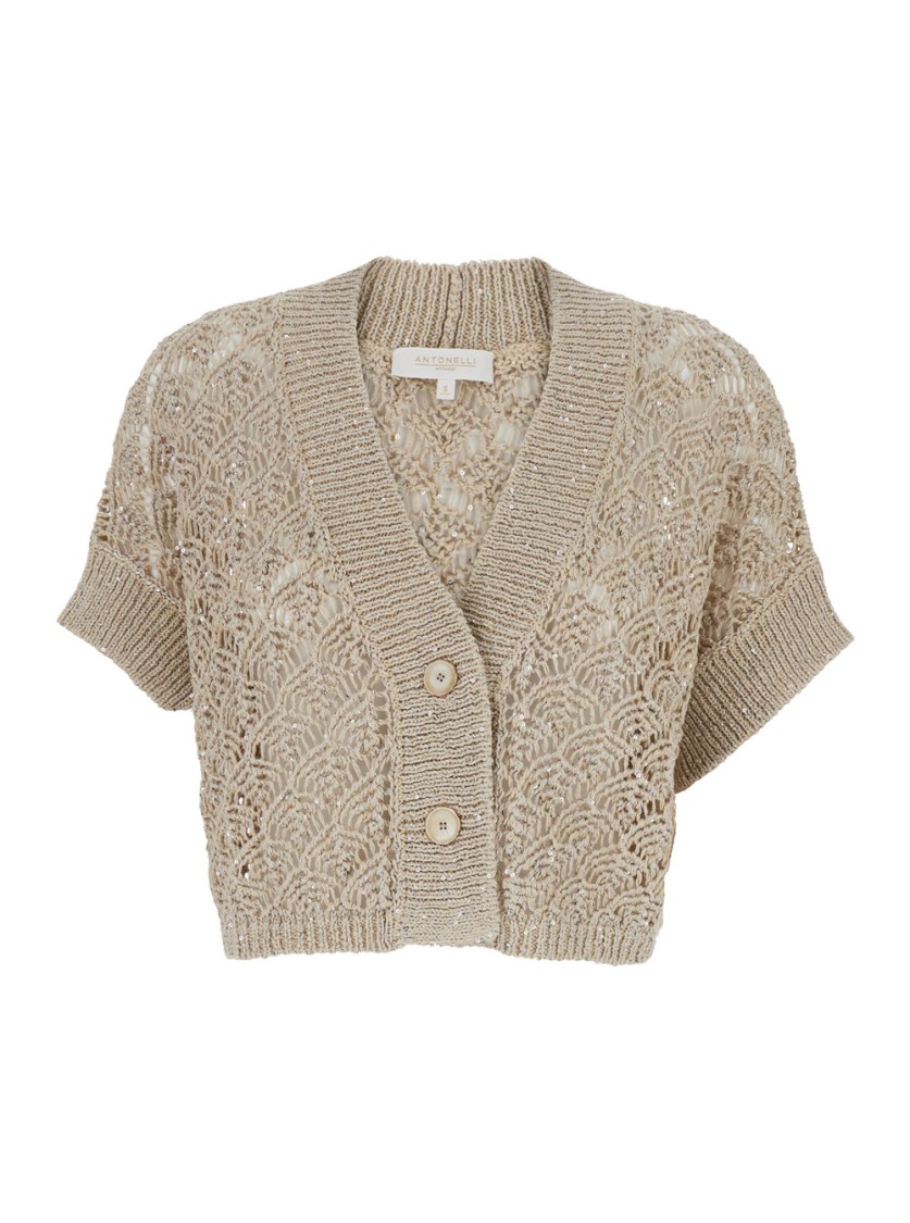 Antonelli Beige Crop Cardigan With V-neck