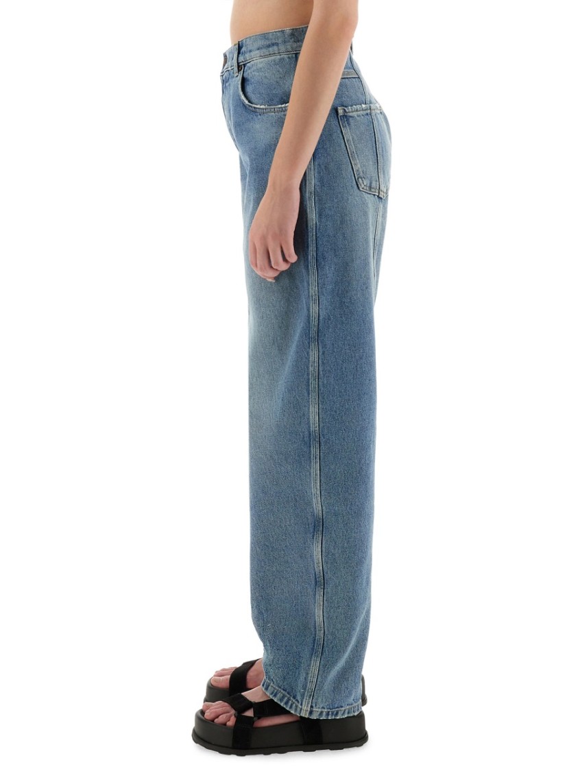 Moschino High-rise Distressed Five-pocket Trousers With Belt Loops In Blue