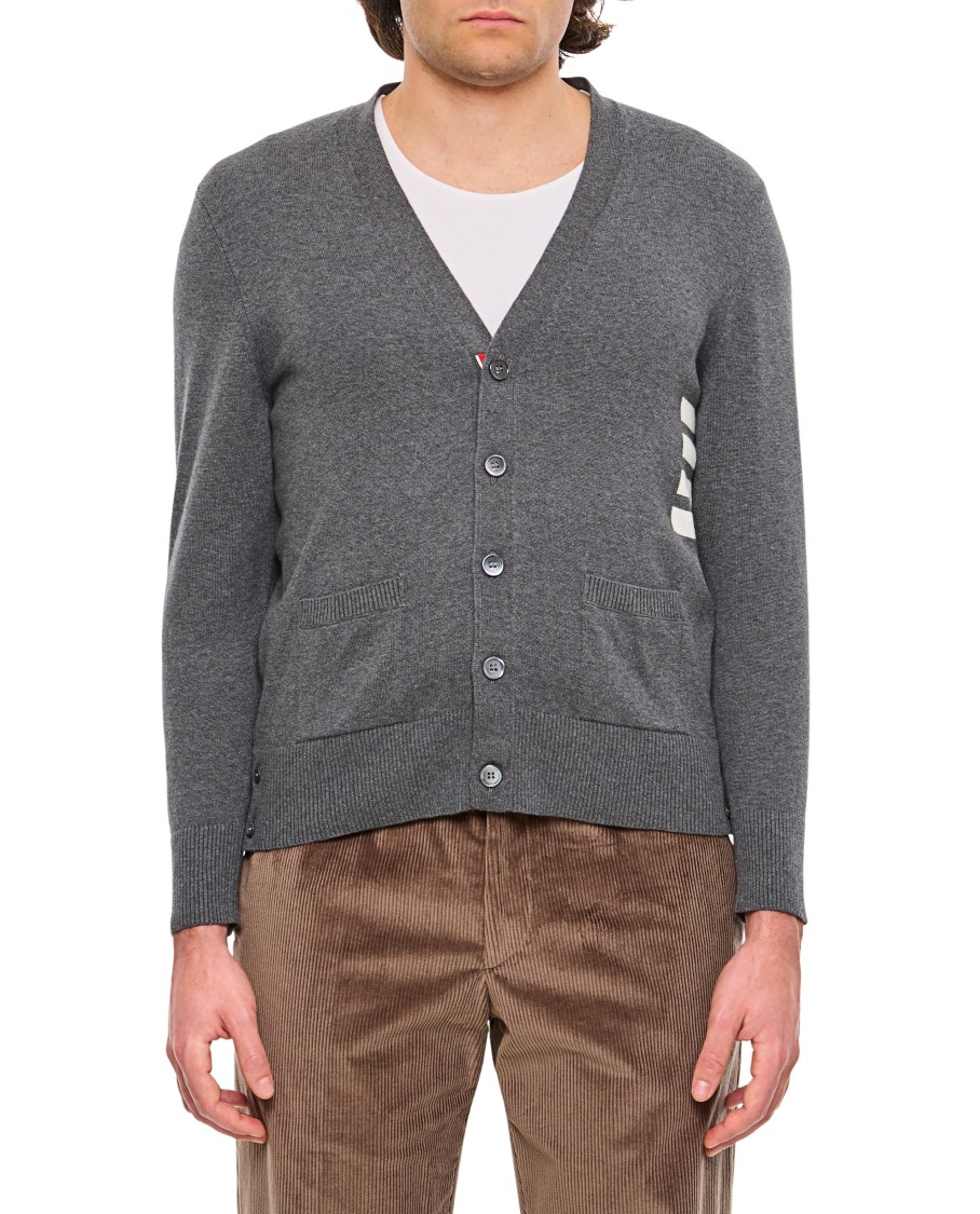 Thom Browne 4-bar Cotton Cardigan For Men In Grey