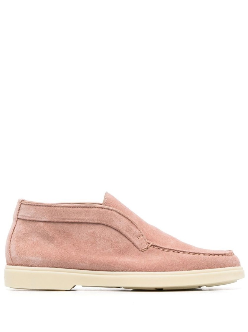 Santoni Pink Cow Leather Loafers With Rubber Sole