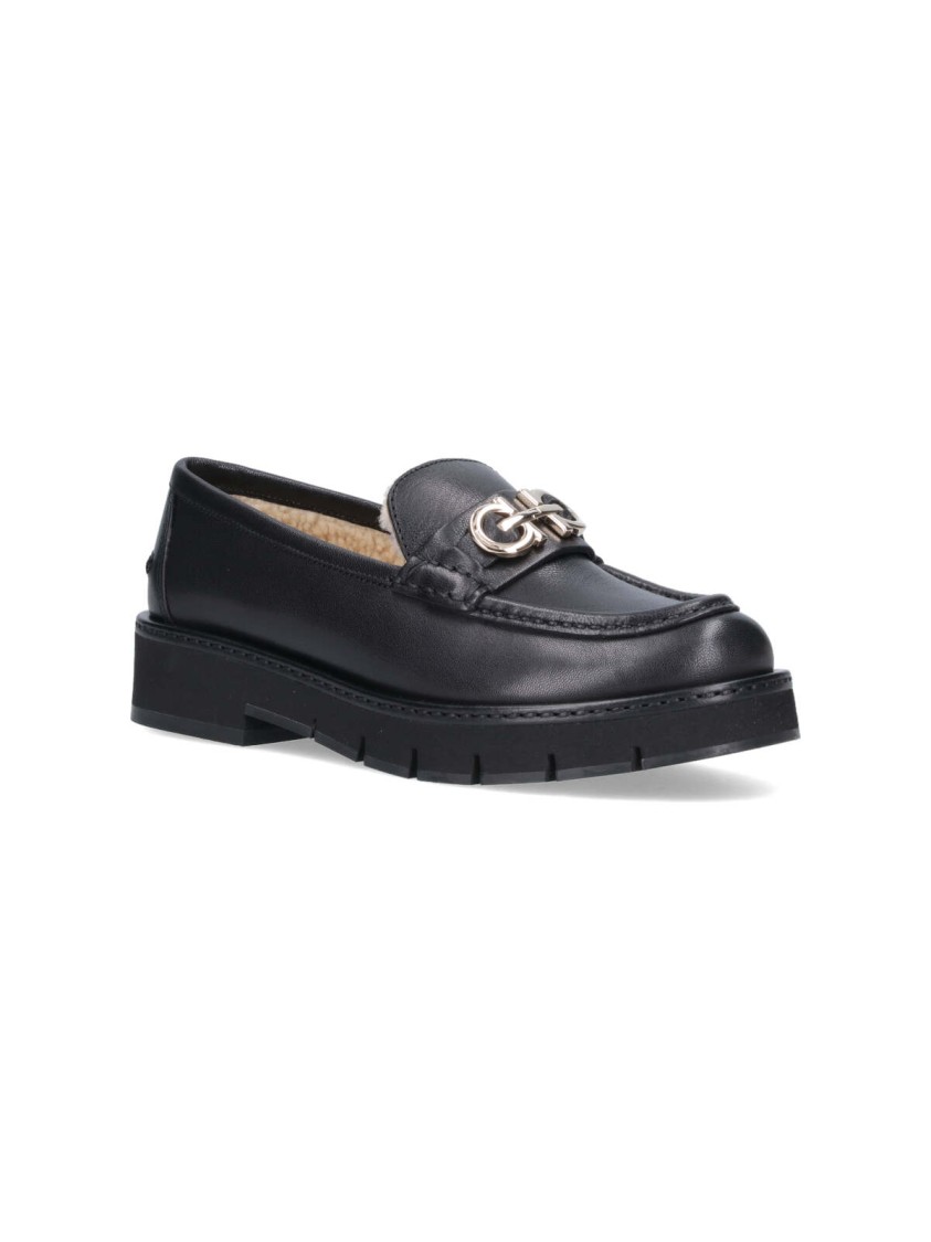 Ferragamo Black Gancini Ornament Loafers