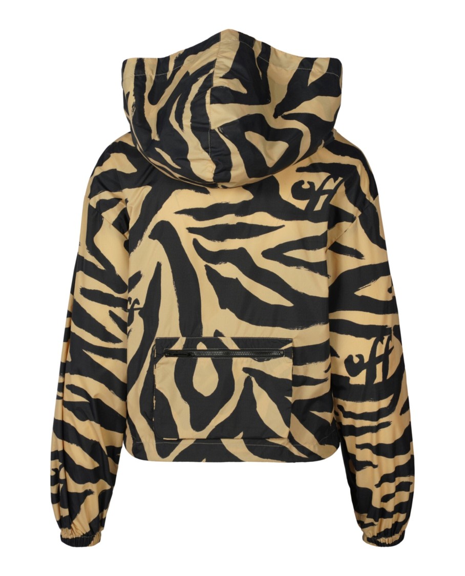 Off-white Zebra-print Hooded Jacket Woman Jacket Multicolored Size 8 Polyamide In Multi