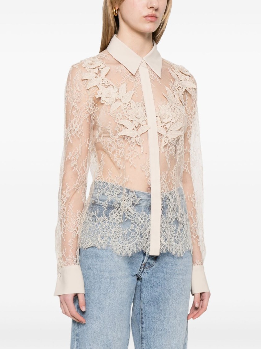 Blugirl Sheer Floral Lace Blouse With Classic Collar