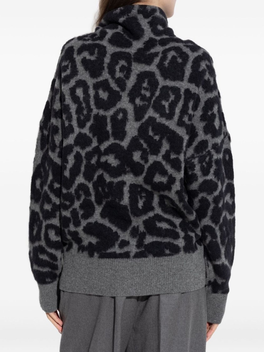 Stella Mccartney Leopard Print Turtleneck Wool Sweater In Gray