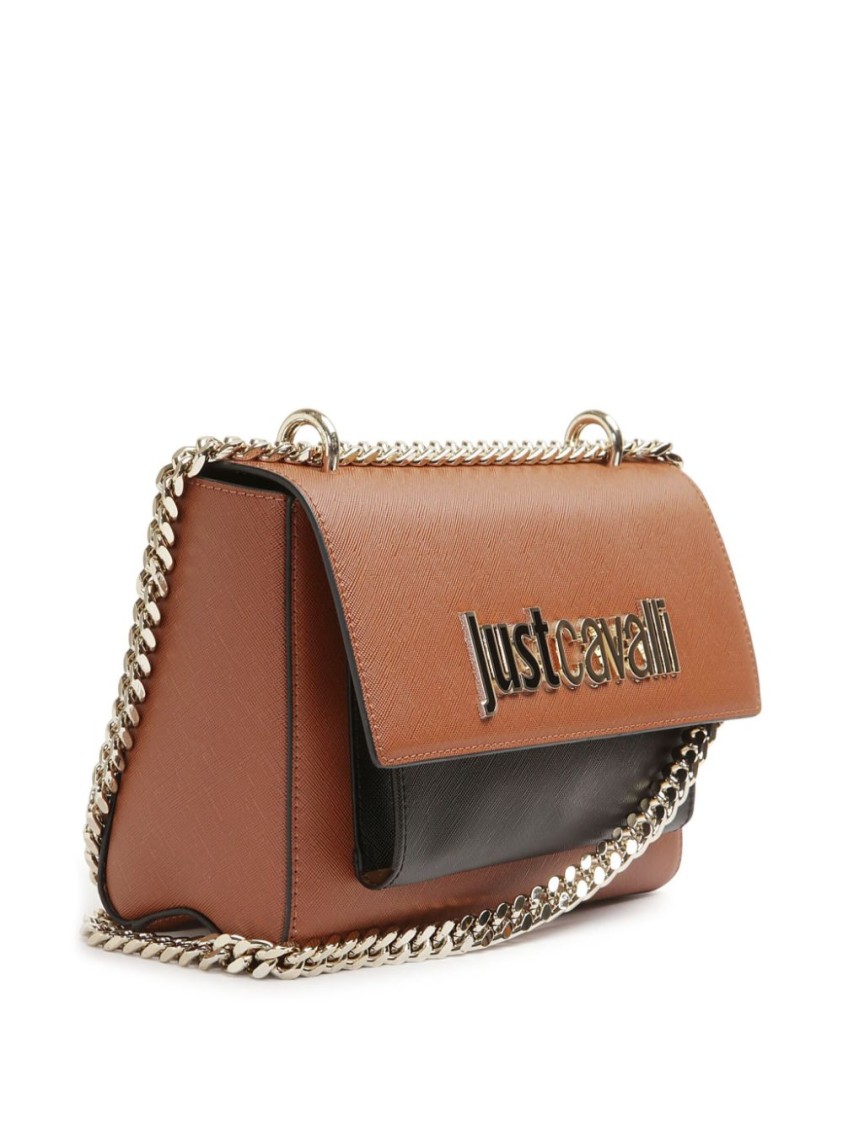 Shop Just Cavalli Shoulder Bag With Chain Strap And Versatile Design In Brown