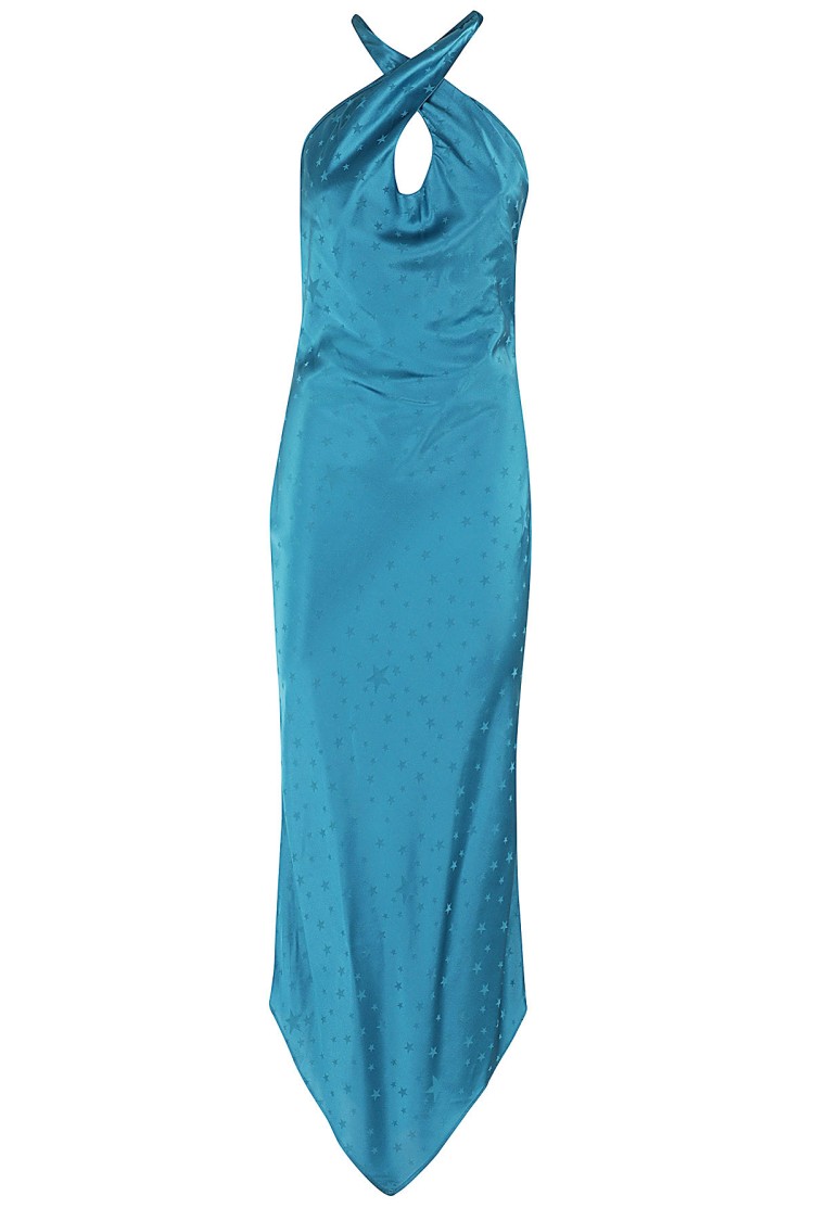 Amen Long Dress In Jacquard Satin In Blue