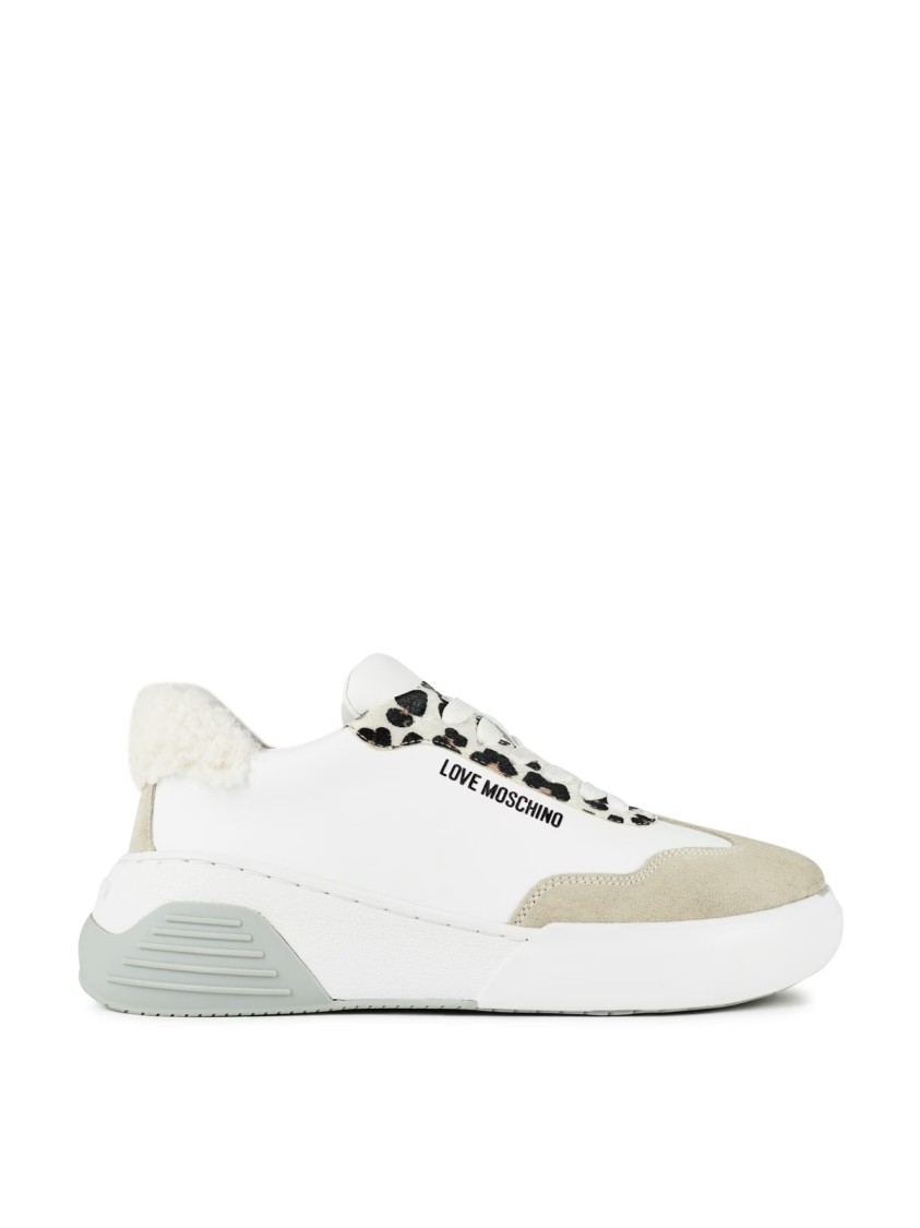 Moschino Leopard Detail Chunky Sneakers In White