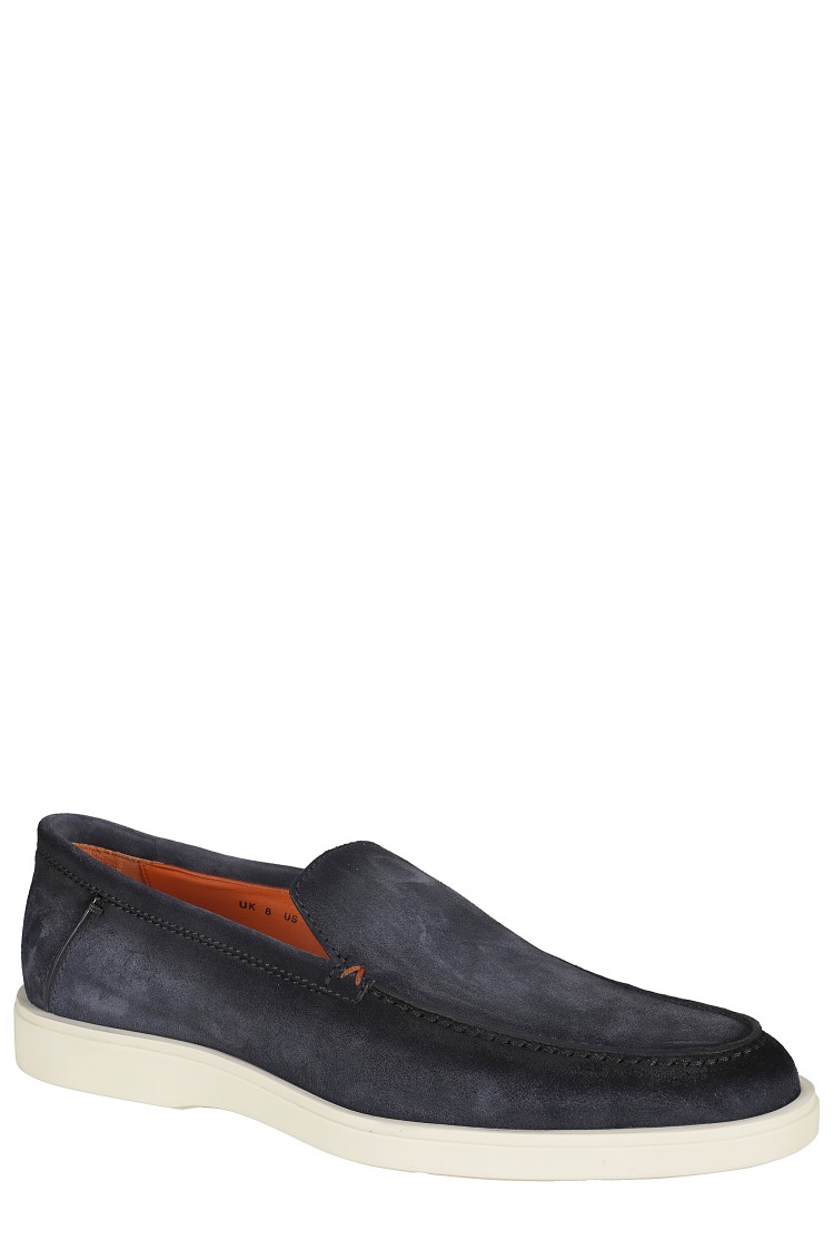 Santoni Loafers With Round Toe And Contrast Stitching In Black