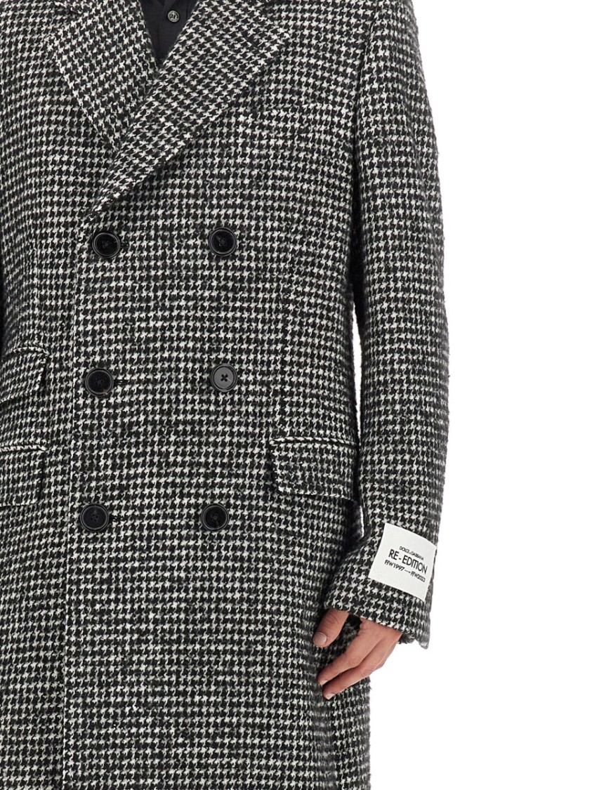 Dolce & Gabbana Re Edition Coat In Houndstooth Wool In Black