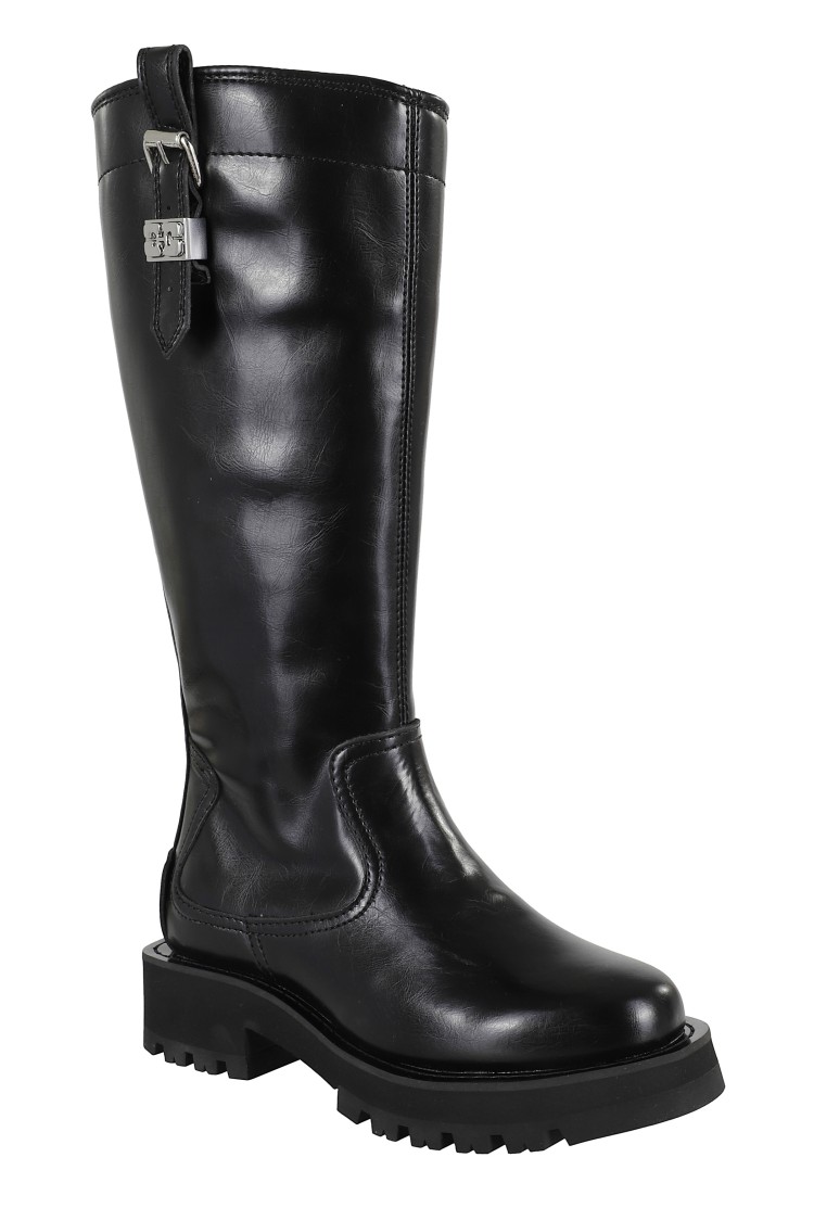 Ganni Studs High Boot Crinkle In Black