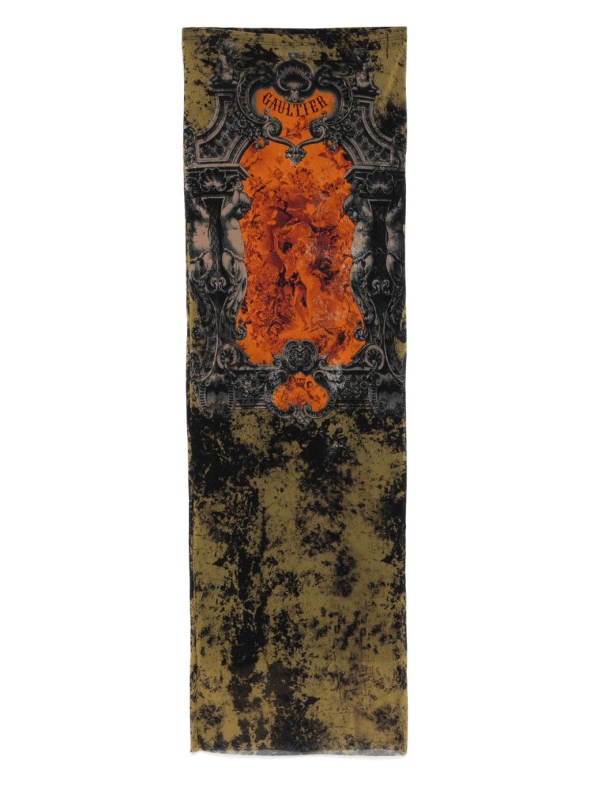 Jean Paul Gaultier Mesh Skirt With Graphic Print Overlay In Multi