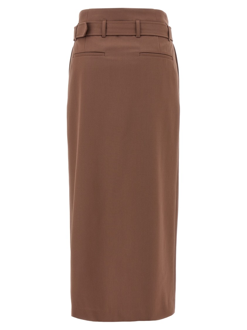Dries Van Noten Seaches Pleated Wool-gabardine Midi Skirt In Brown