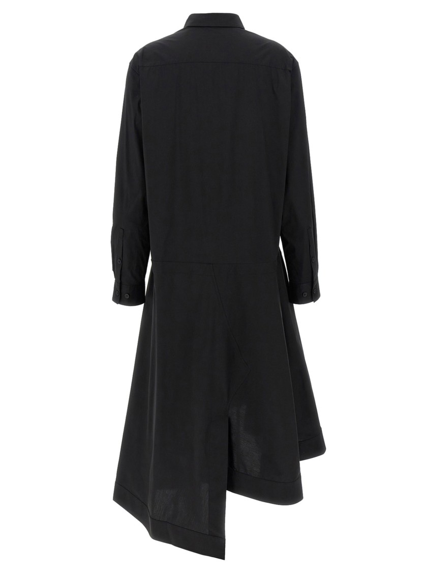Y-3 Asymmetrical Hem Cotton Blend Chemisier Dress In Black