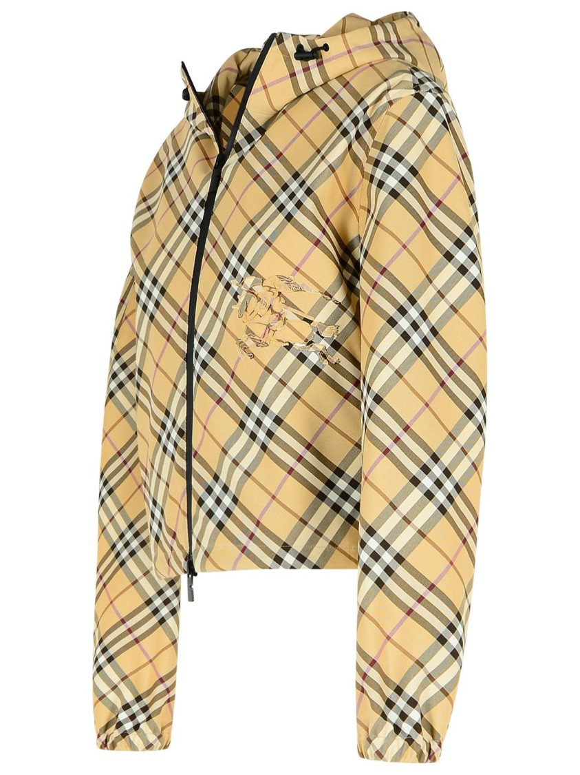 Shop Burberry 'check' Beige Polyamide Down Jacket In Neutrals