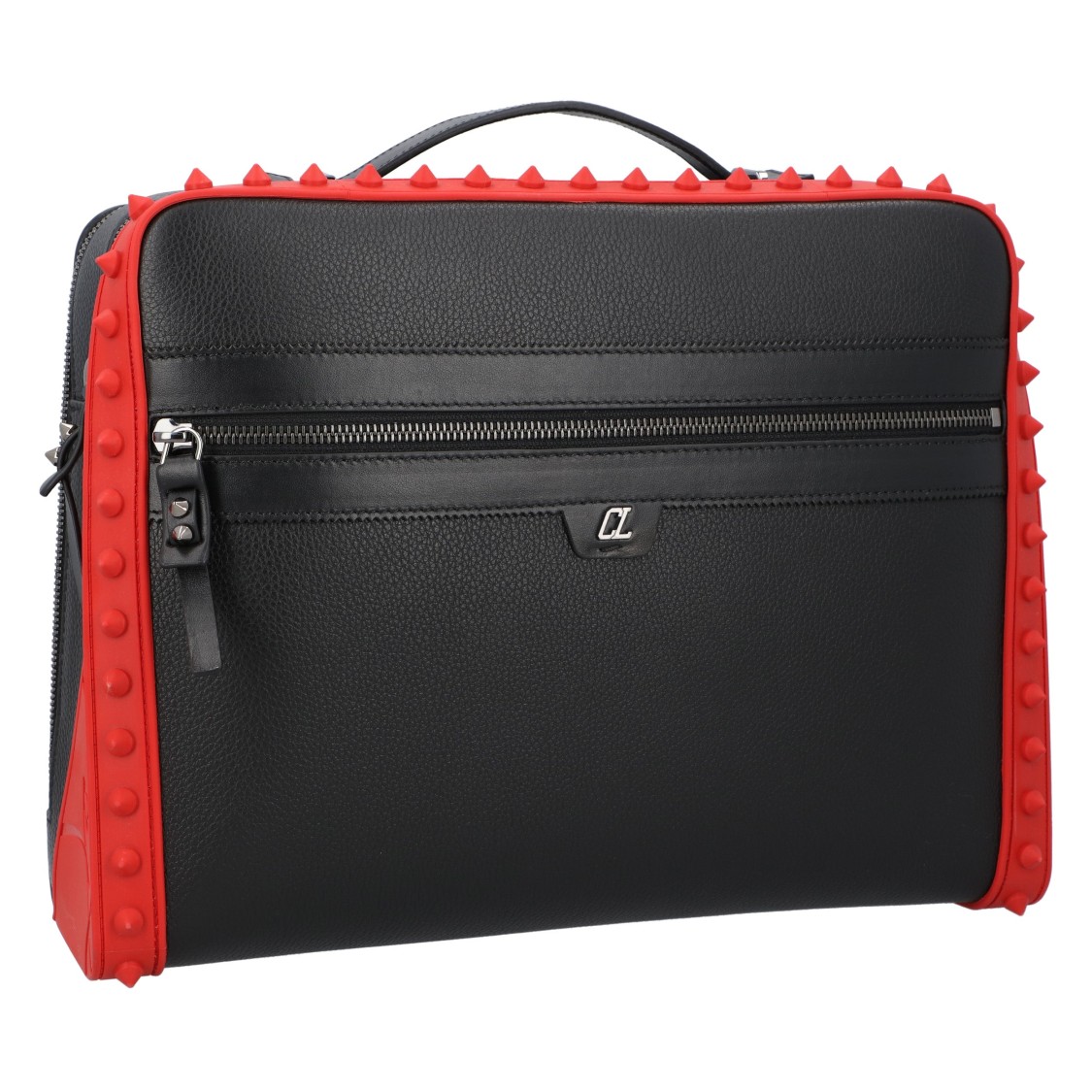Christian Louboutin Black Leather Briefcase With Red Studded Edges And Modern Design In Black