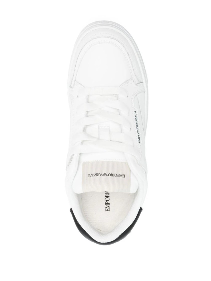 Emporio Armani Minimalist White Trainers With Contrasting Heel Tab In White