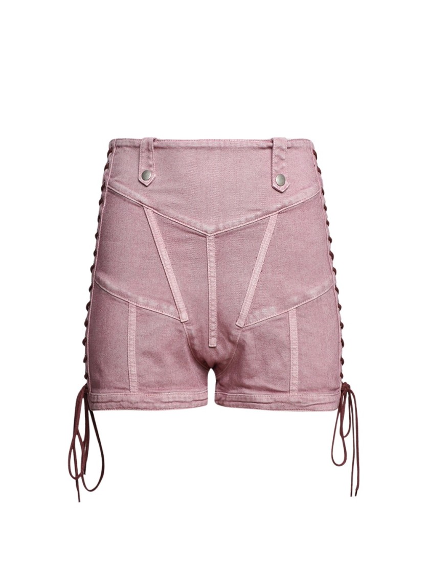 Shop Jean Paul Gaultier Washed Laced Mini Shorts