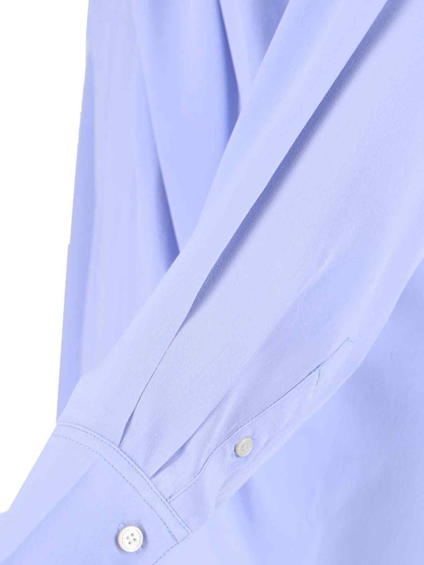 Victoria Beckham Draped Front High Neck Long Sleeves Top In Blue