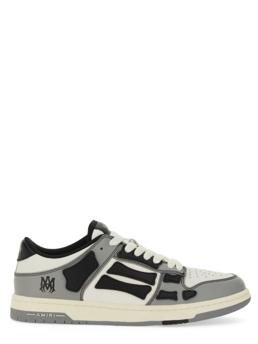 Amiri Varsity Skel Top Low Sneakers In Grey Leather In Black